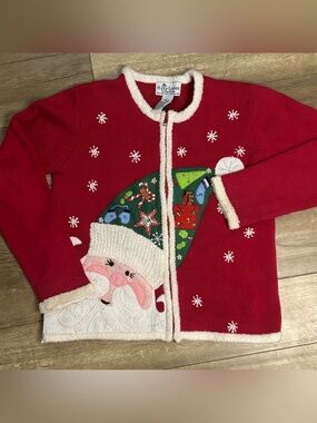 Heirloom Collectibles Girl's Size 8/10 Full Zip Christmas Santa Sweater